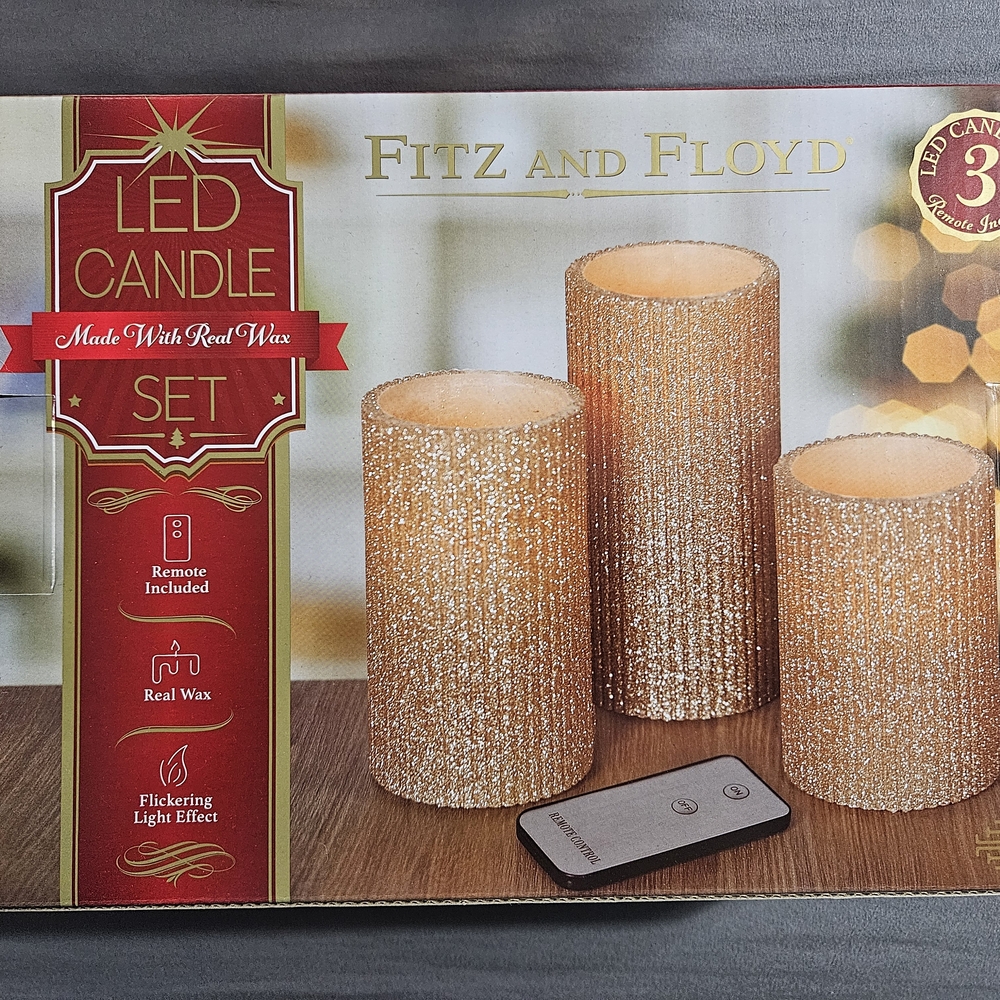Fitz and Floyd Gold LED Candle Trio with Remote